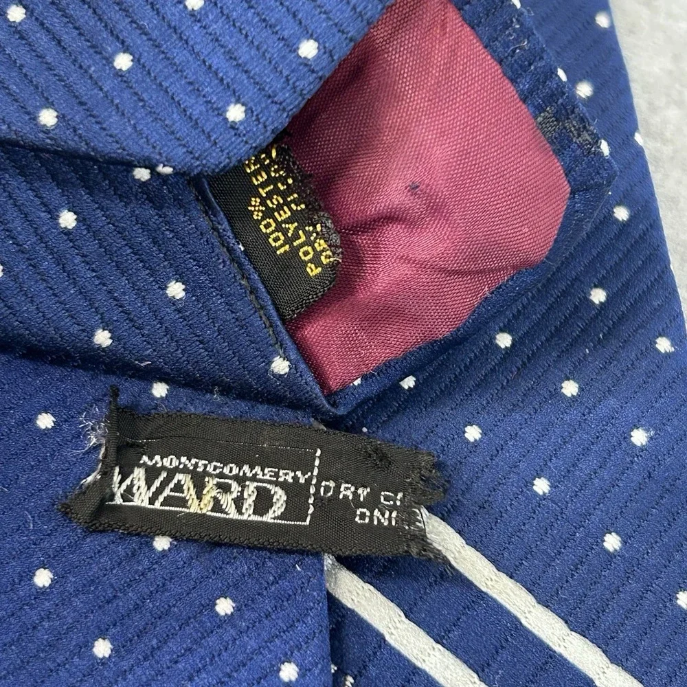Vintage Montgomery Ward WARD Mens Neck Tie Lot Blue Striped & Polka Dot Retro
